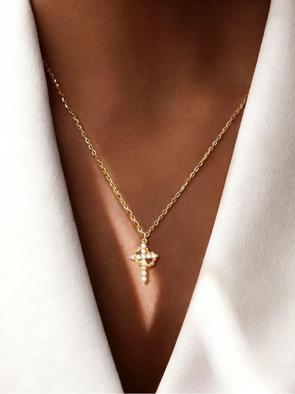 Gold Pearl Cross Pendant Necklace - Elegant Women’s Jewelry